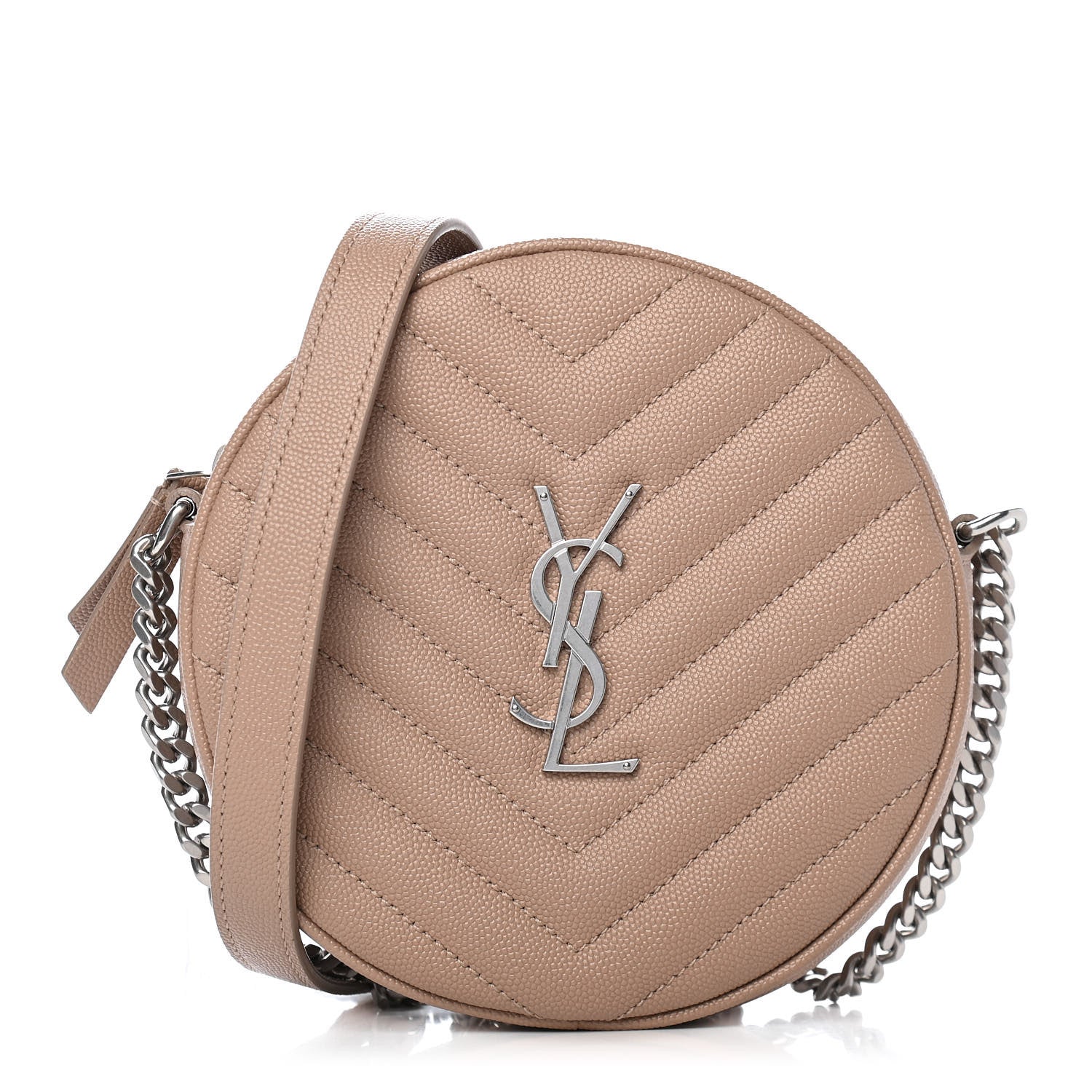 Saint Laurent Grain De Poudre Matelasse Chevron Quilted Round Vinyle Camera Bag Gold Sand 1 of 11