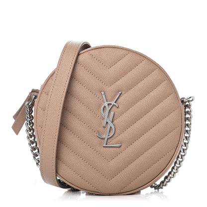Saint Laurent Grain De Poudre Matelasse Chevron Quilted Round Vinyle Camera Bag Gold Sand 1 of 11