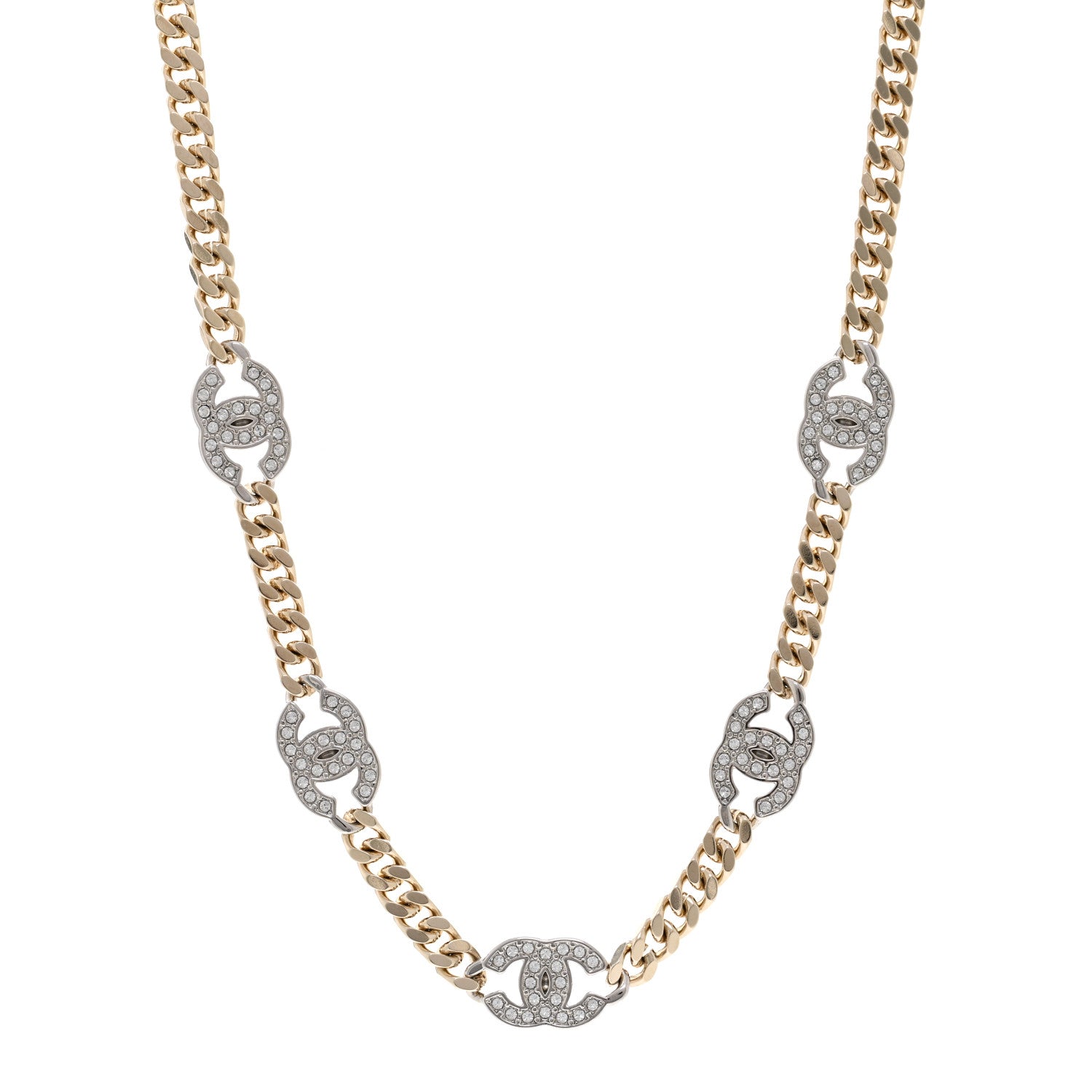 Chanel Crystal Chain CC Link Choker Gold Silver 1 of 6