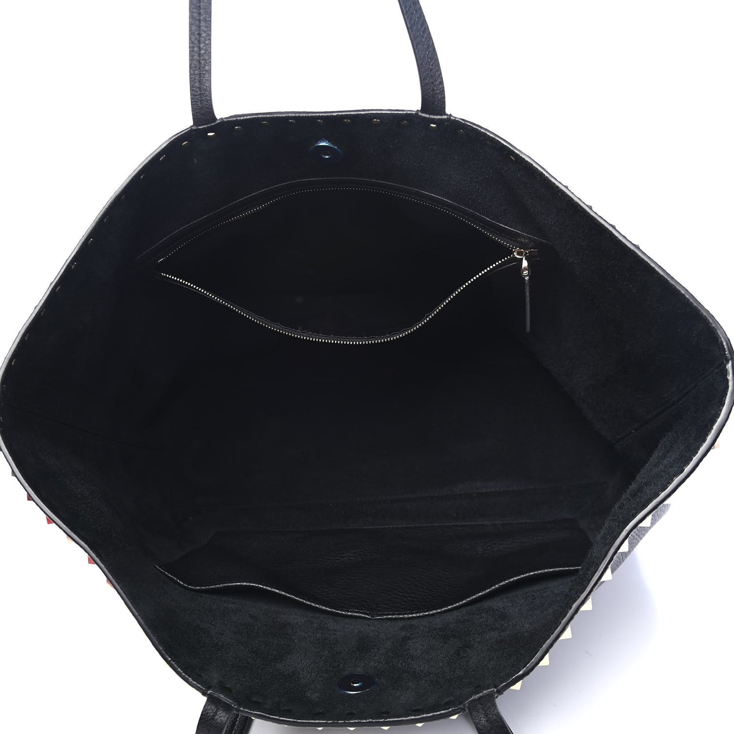 Grained Calfskin Rockstud Shoulder Tote Black
