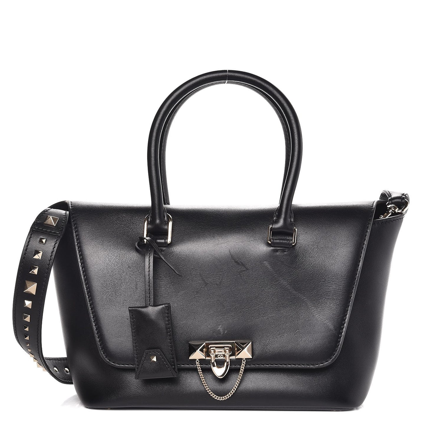 Calfskin Small Rockstud Demilune Double Handle Satchel Black
