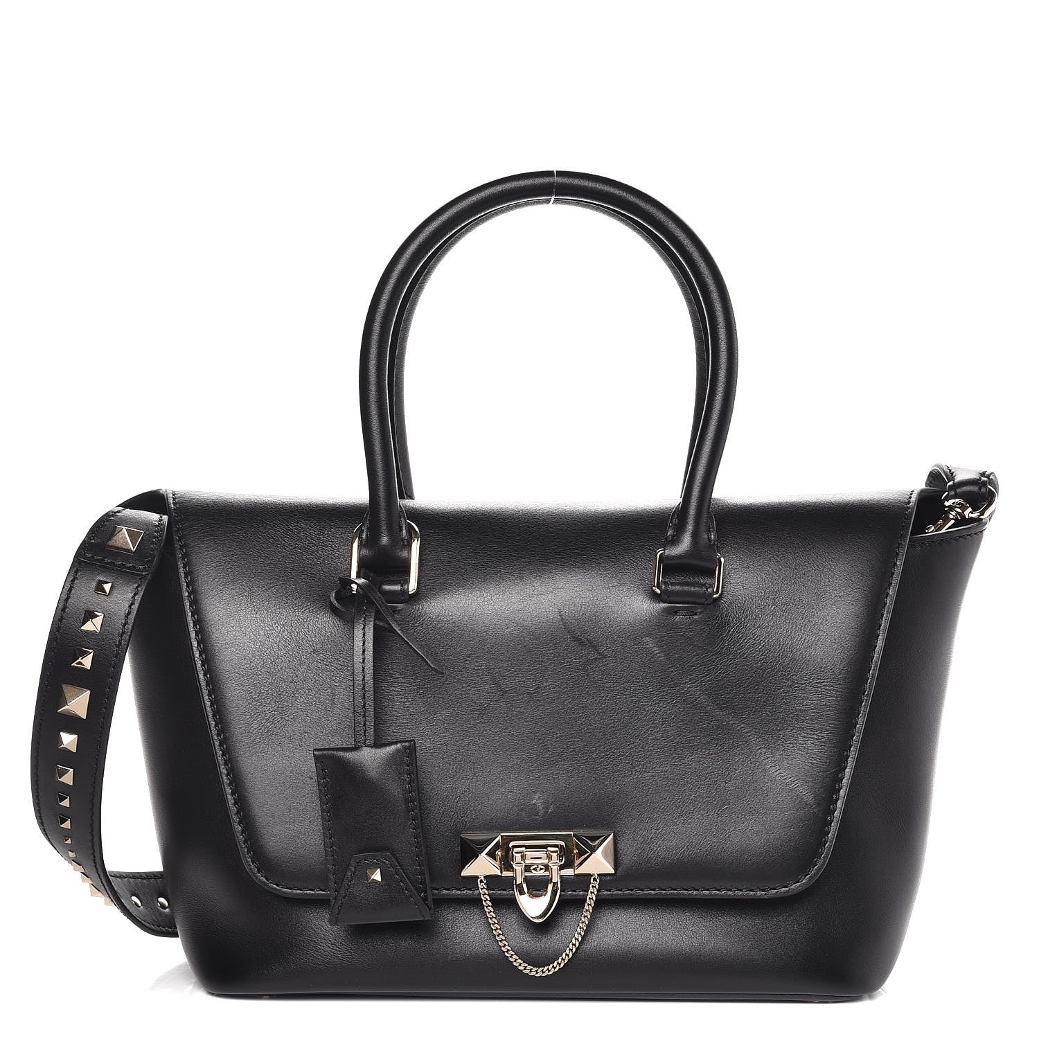 Valentino Garavani Calfskin Small Rockstud Demilune Double Handle Satchel Black 1 of 10
