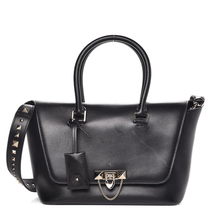 Valentino Garavani Calfskin Small Rockstud Demilune Double Handle Satchel Black 1 of 10