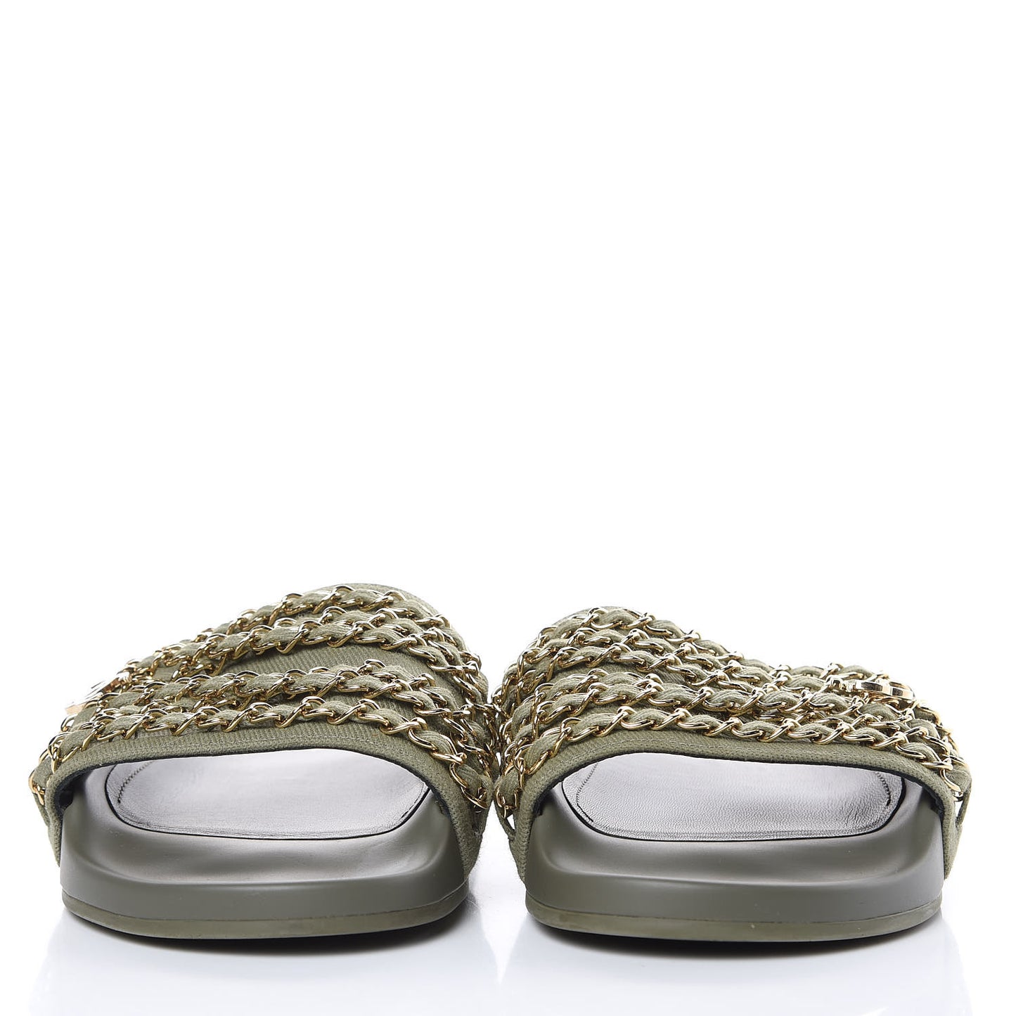 Canvas Chain Flat Sandals 40 Khaki