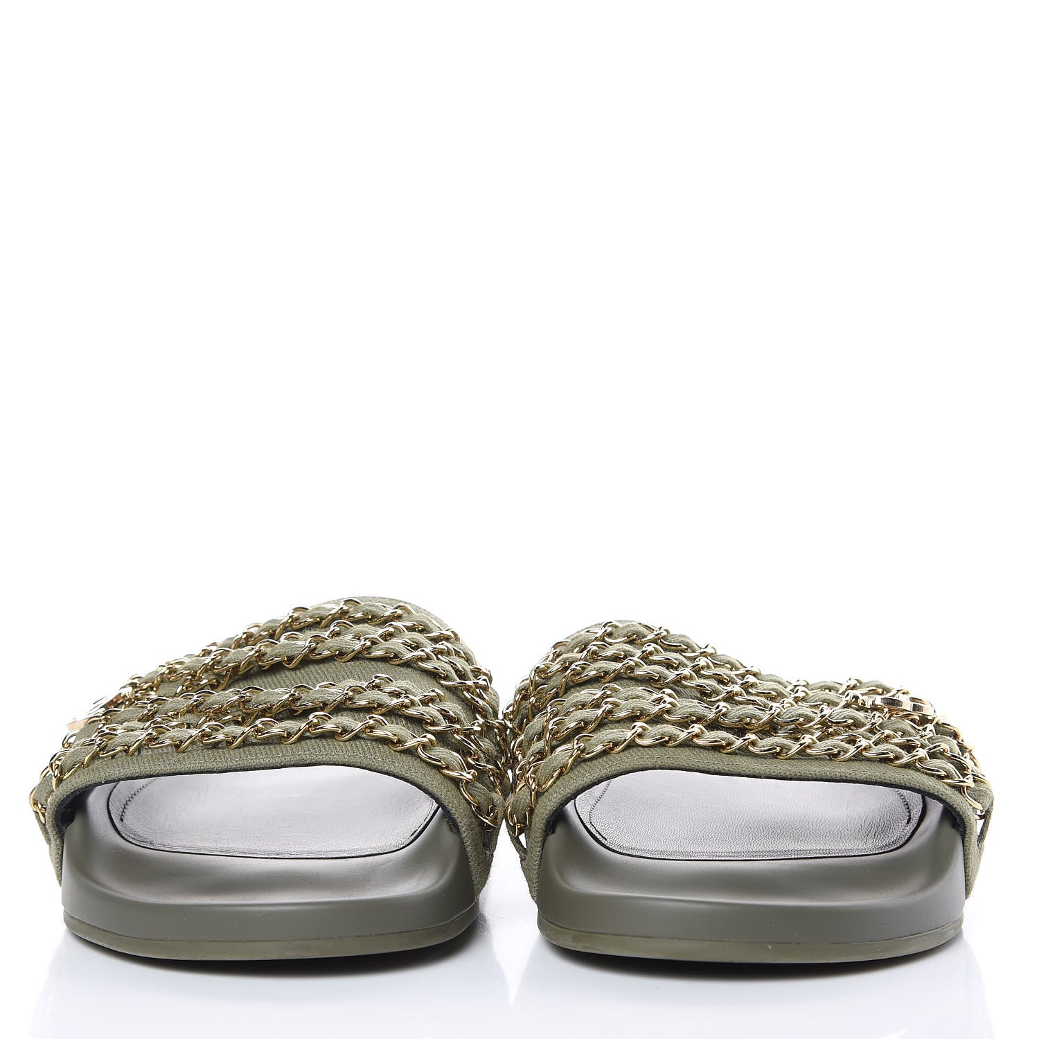 Chanel Canvas Chain Flat Sandals 40 Khaki 2 of 9