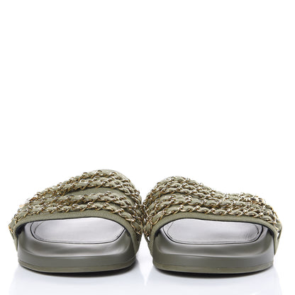 Chanel Canvas Chain Flat Sandals 40 Khaki 2 of 9