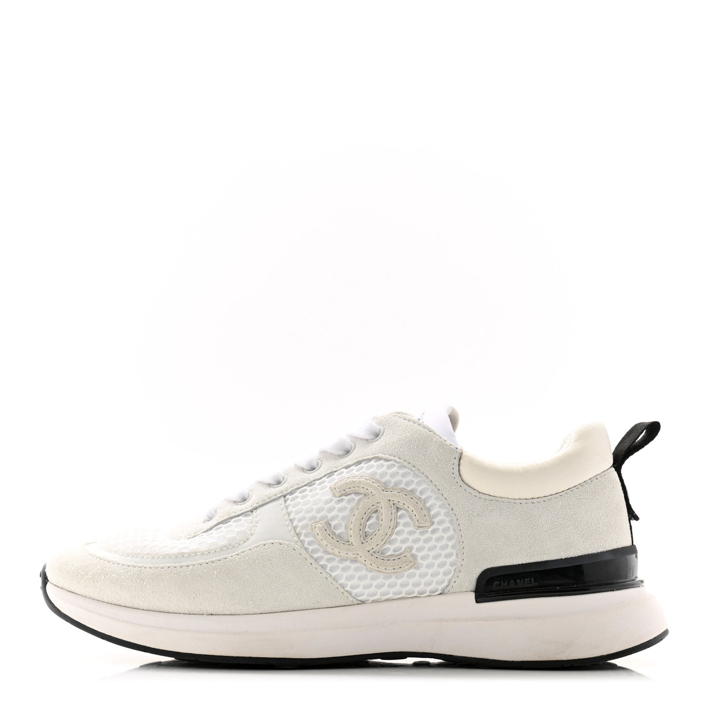 Calfskin Mesh Lycra Suede Womens Logo Sneakers 38 White