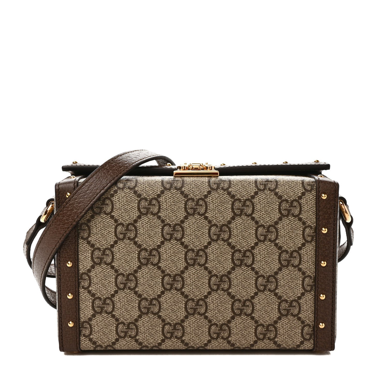 GG Supreme Monogram Textured Dollar Calfskin Mini Trunk Shoulder Bag Beige Ebony New Acero