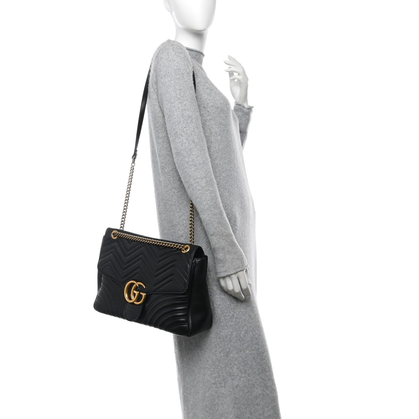 Calfskin Matelasse Large GG Marmont Shoulder Bag Black