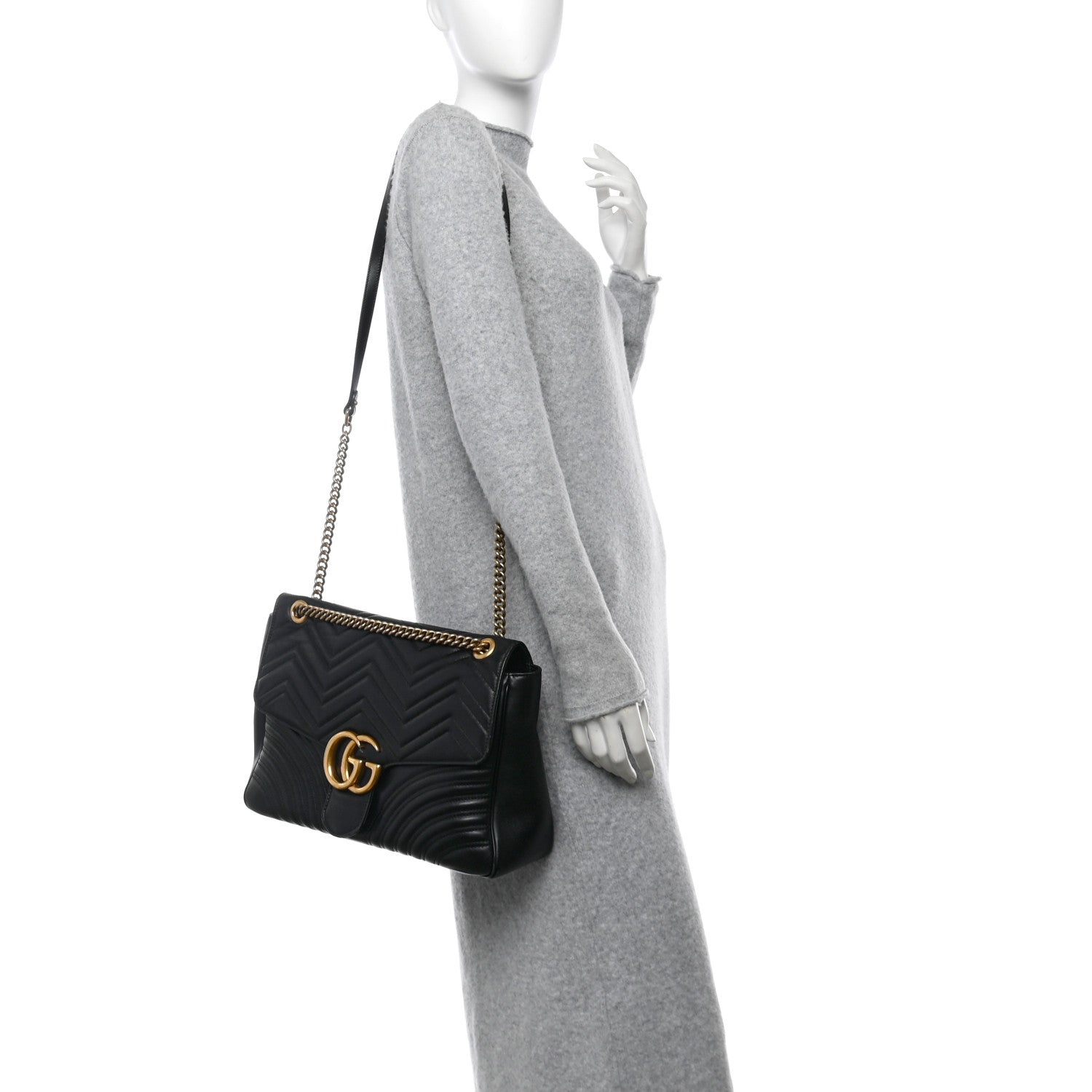 Gucci Calfskin Matelasse Large GG Marmont Shoulder Bag Black 2 of 15