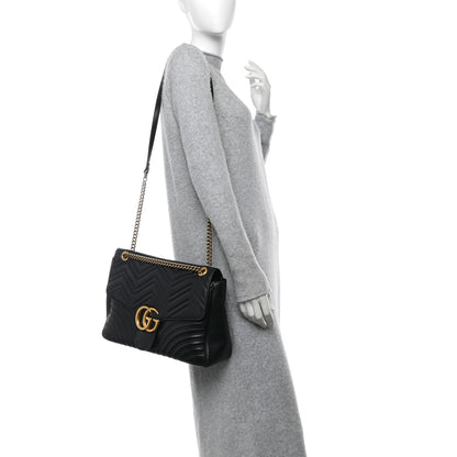 Gucci Calfskin Matelasse Large GG Marmont Shoulder Bag Black 2 of 15