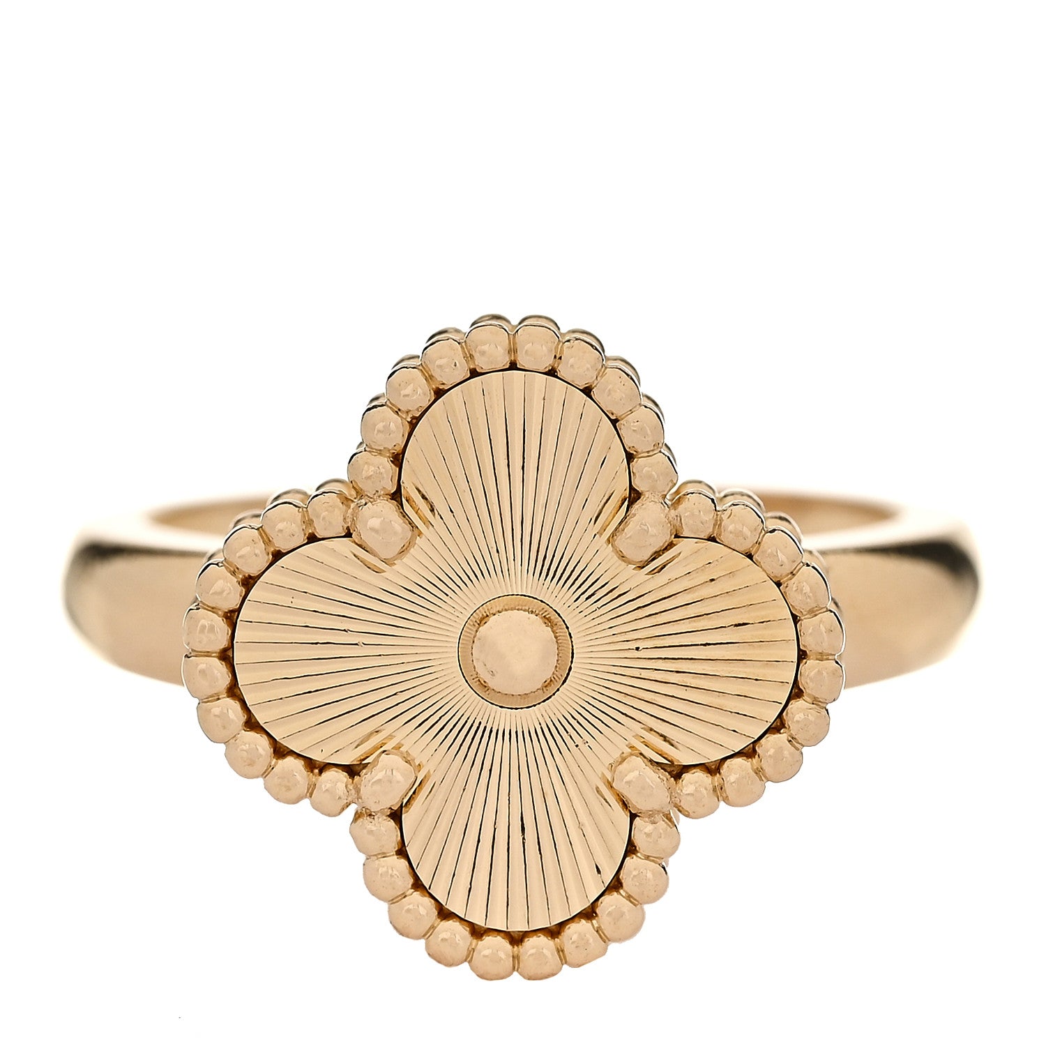Van Cleef & Arpels 18K Yellow Gold Guilloche Vintage Alhambra Ring 56 7.5 1 of 5