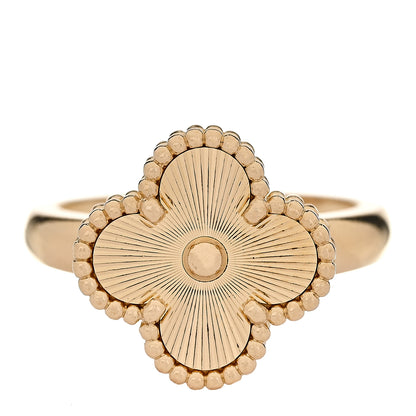 Van Cleef & Arpels 18K Yellow Gold Guilloche Vintage Alhambra Ring 56 7.5 1 of 5