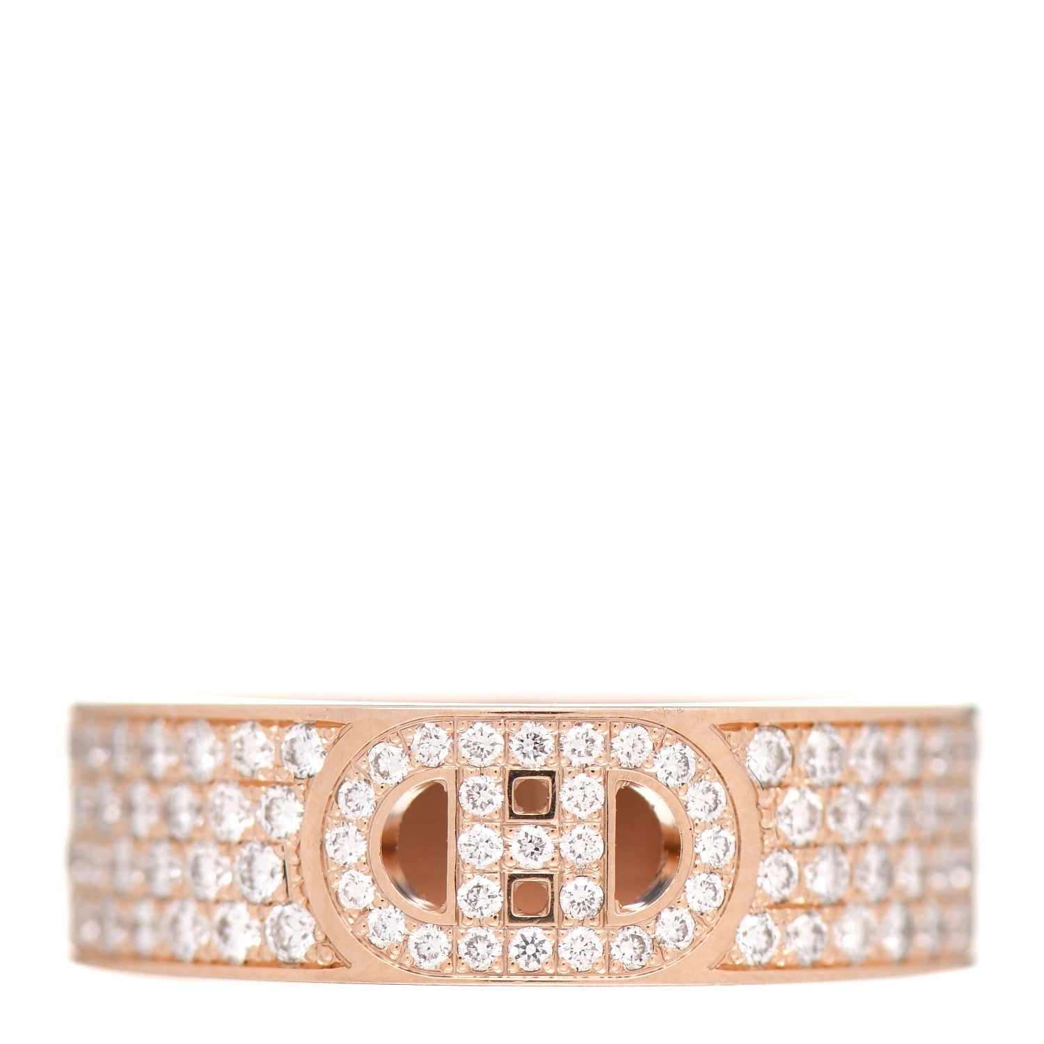 Hermes 18K Rose Gold Diamond PM H D'Ancre Pave Ring 50 5.25 1 of 5
