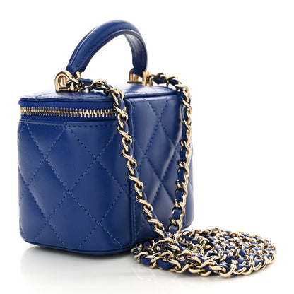 Chanel Lambskin Quilted Top Handle Mini Vanity Case With Chain Blue 3 of 10