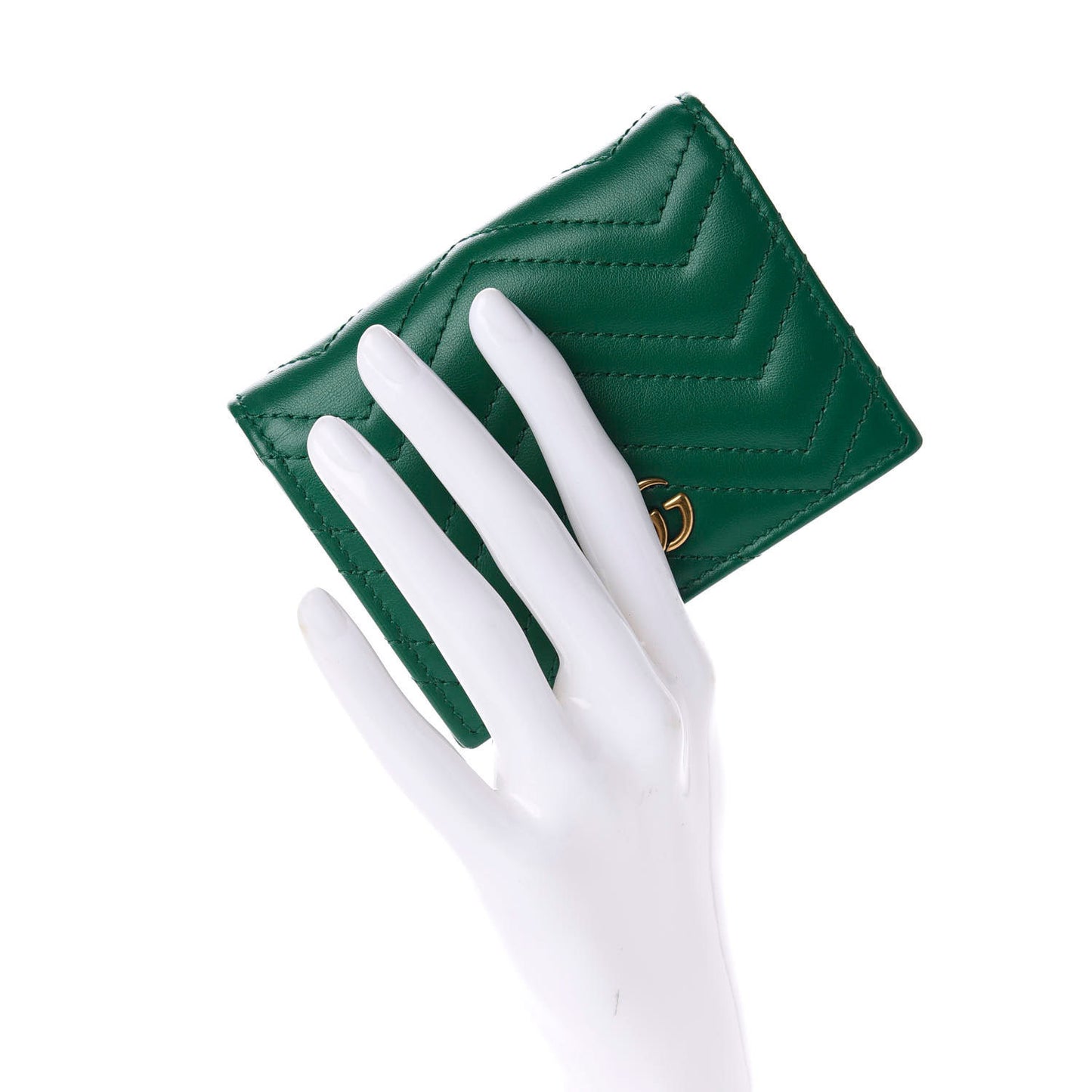 Calfskin Matelasse GG Marmont Card Case Wallet Emerald