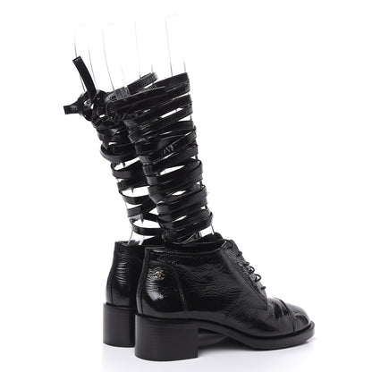 Chanel Crumpled Calfskin Lace Up Short Boots 41 Black 4 of 7
