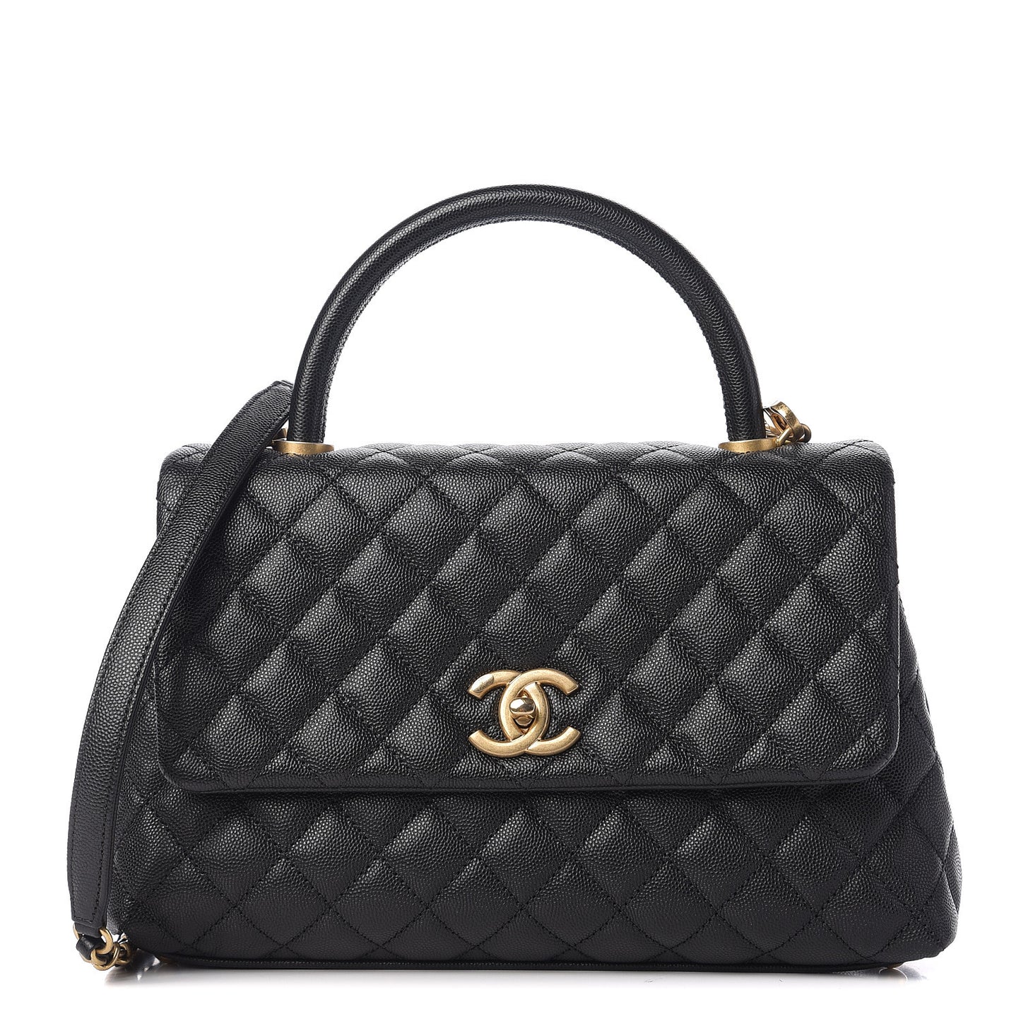 Caviar Quilted Small Coco Handle Flap Black