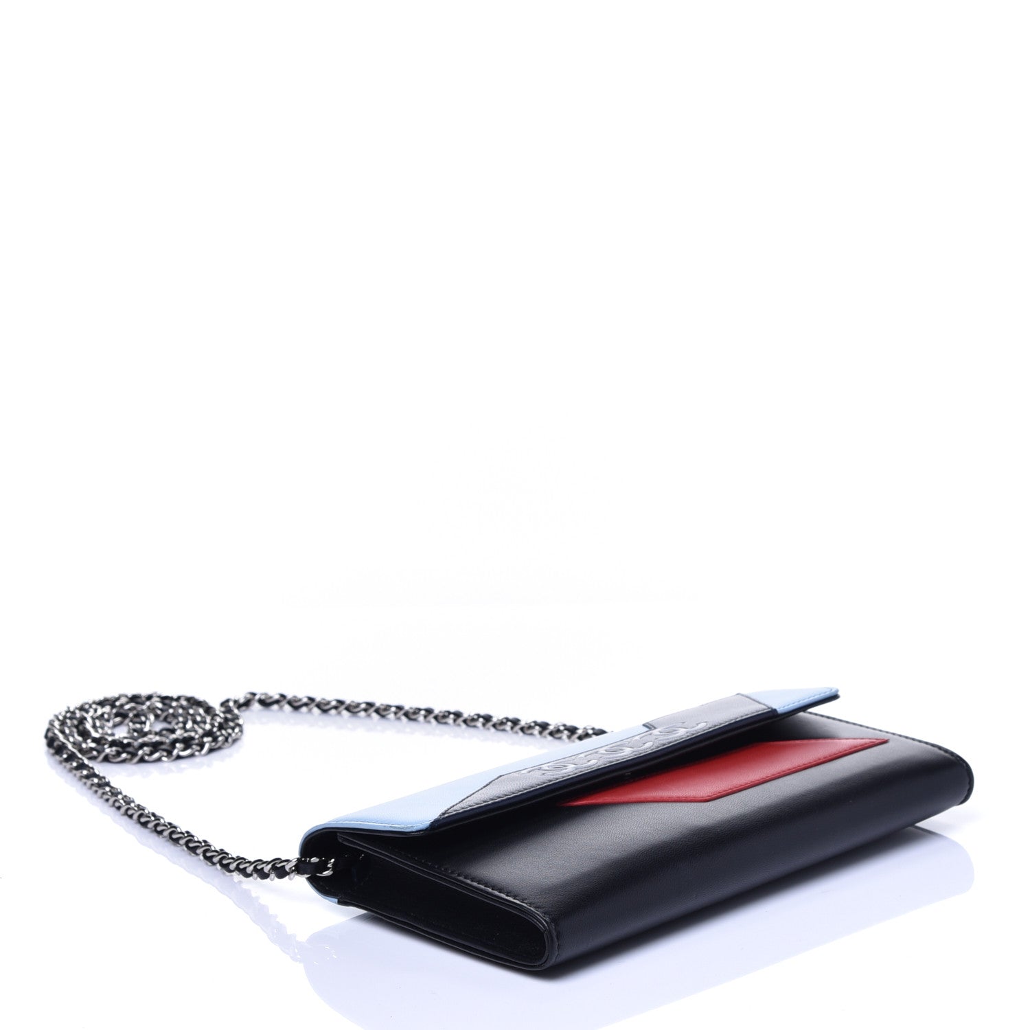 Chanel Lambskin Airlines Wallet On Chain WOC Blue Black Red 4 of 16