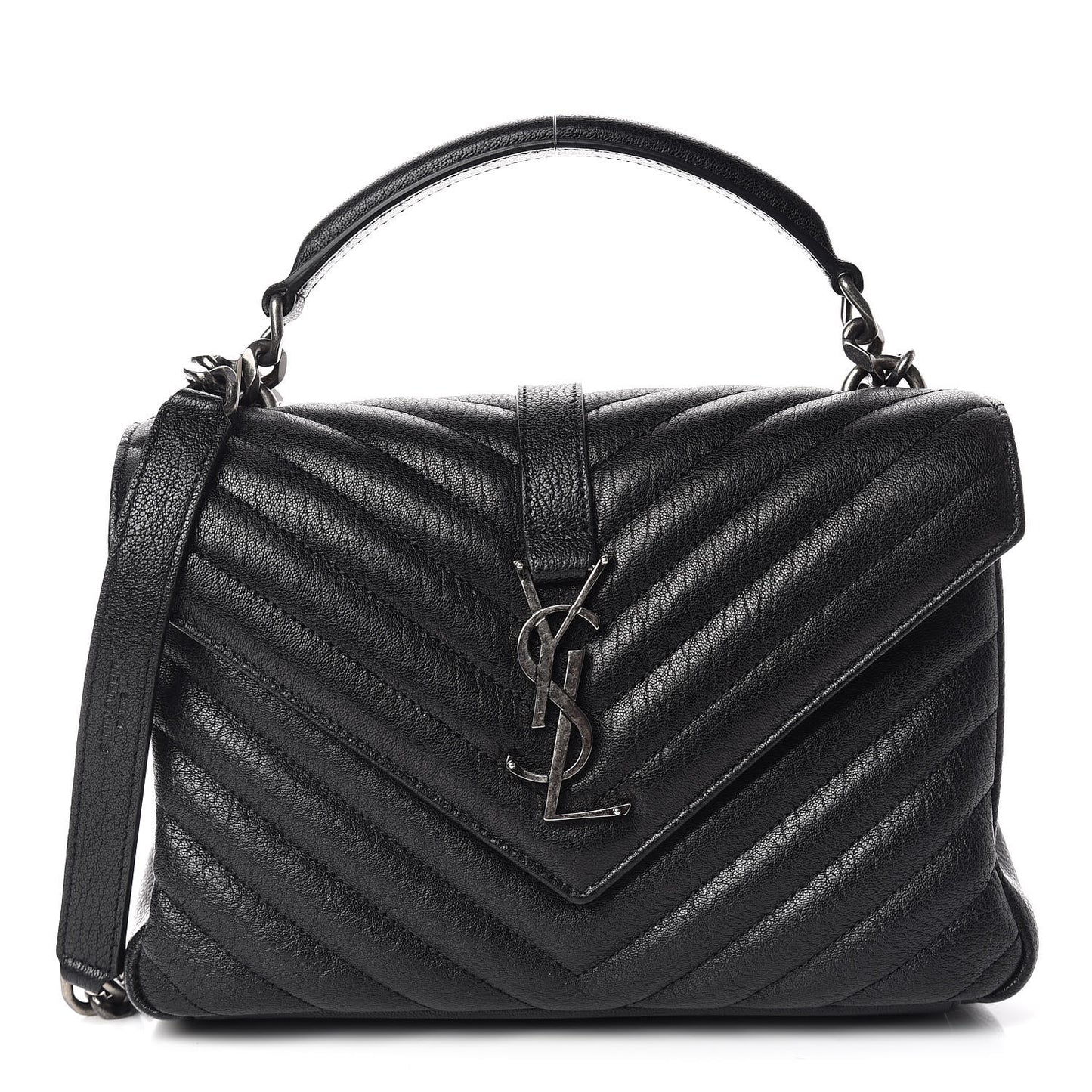 Sheepskin Matelasse Chevron Monogram Medium College Bag Black