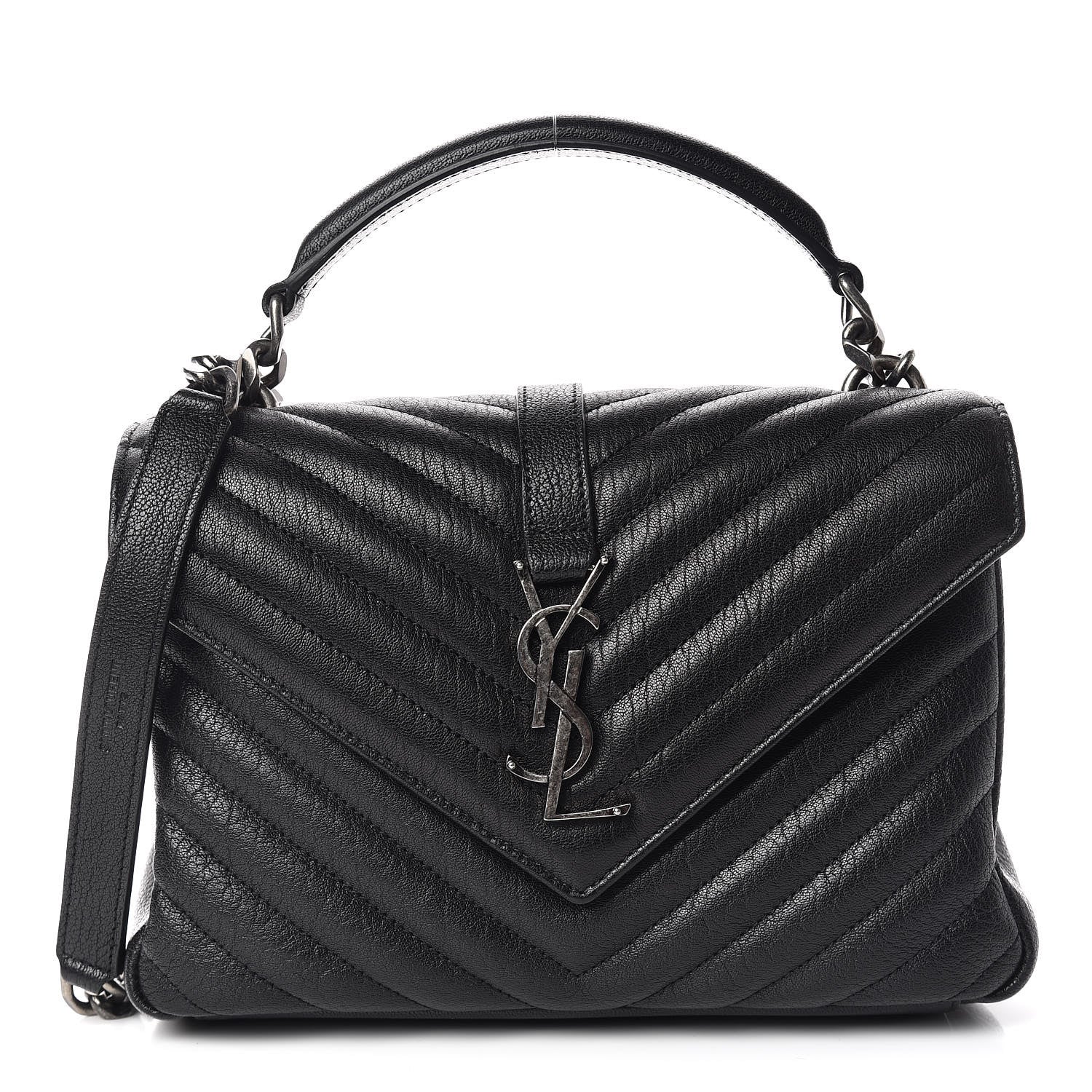 Saint Laurent Sheepskin Matelasse Chevron Monogram Medium College Bag Black 1 of 10