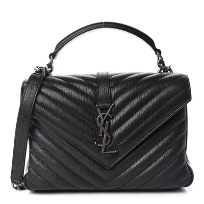 Saint Laurent Sheepskin Matelasse Chevron Monogram Medium College Bag Black 1 of 10
