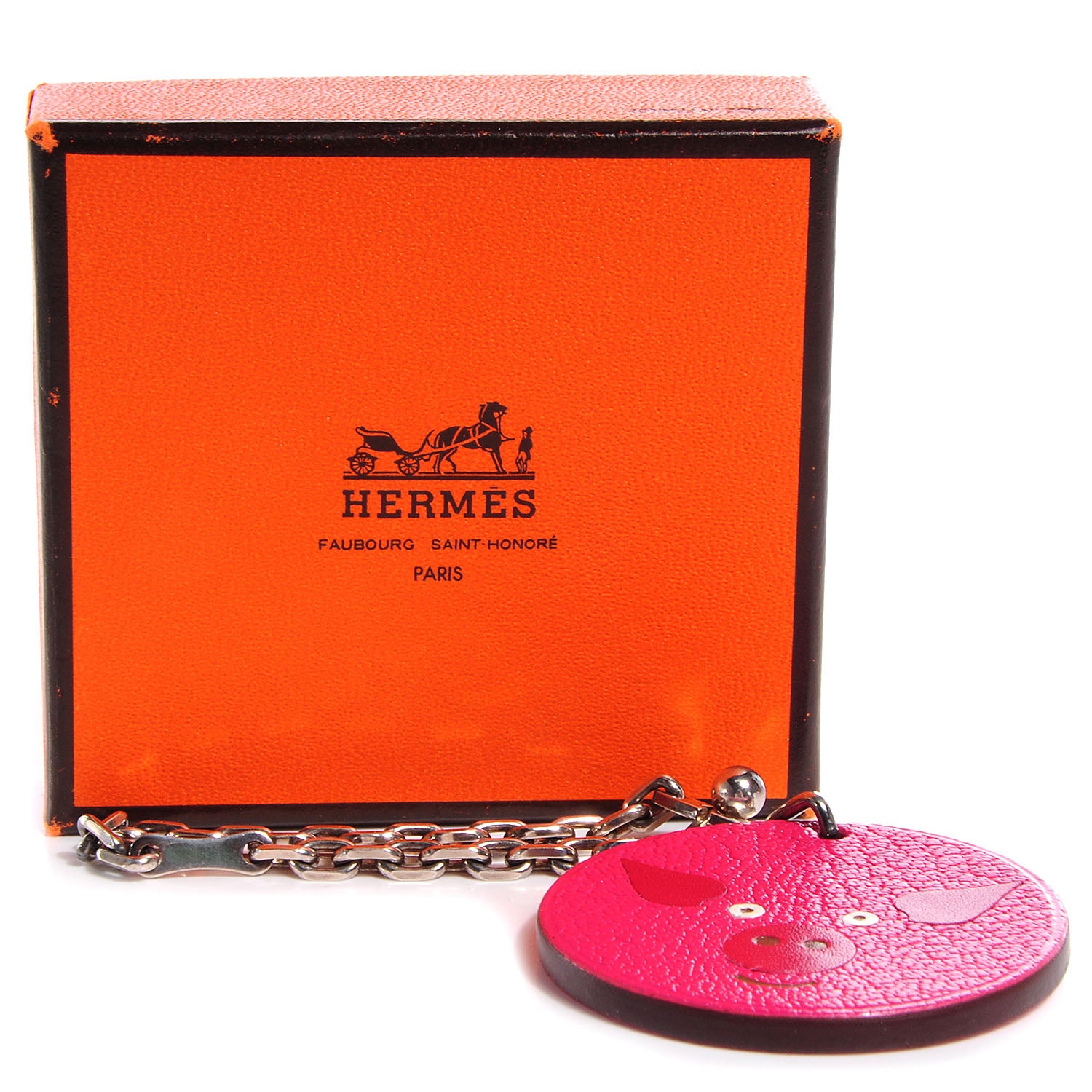 Hermes Chevre Mysore Pig Key Chain Pink Rose Shocking 4 of 4
