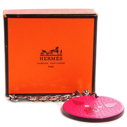 Hermes Chevre Mysore Pig Key Chain Pink Rose Shocking 4 of 4