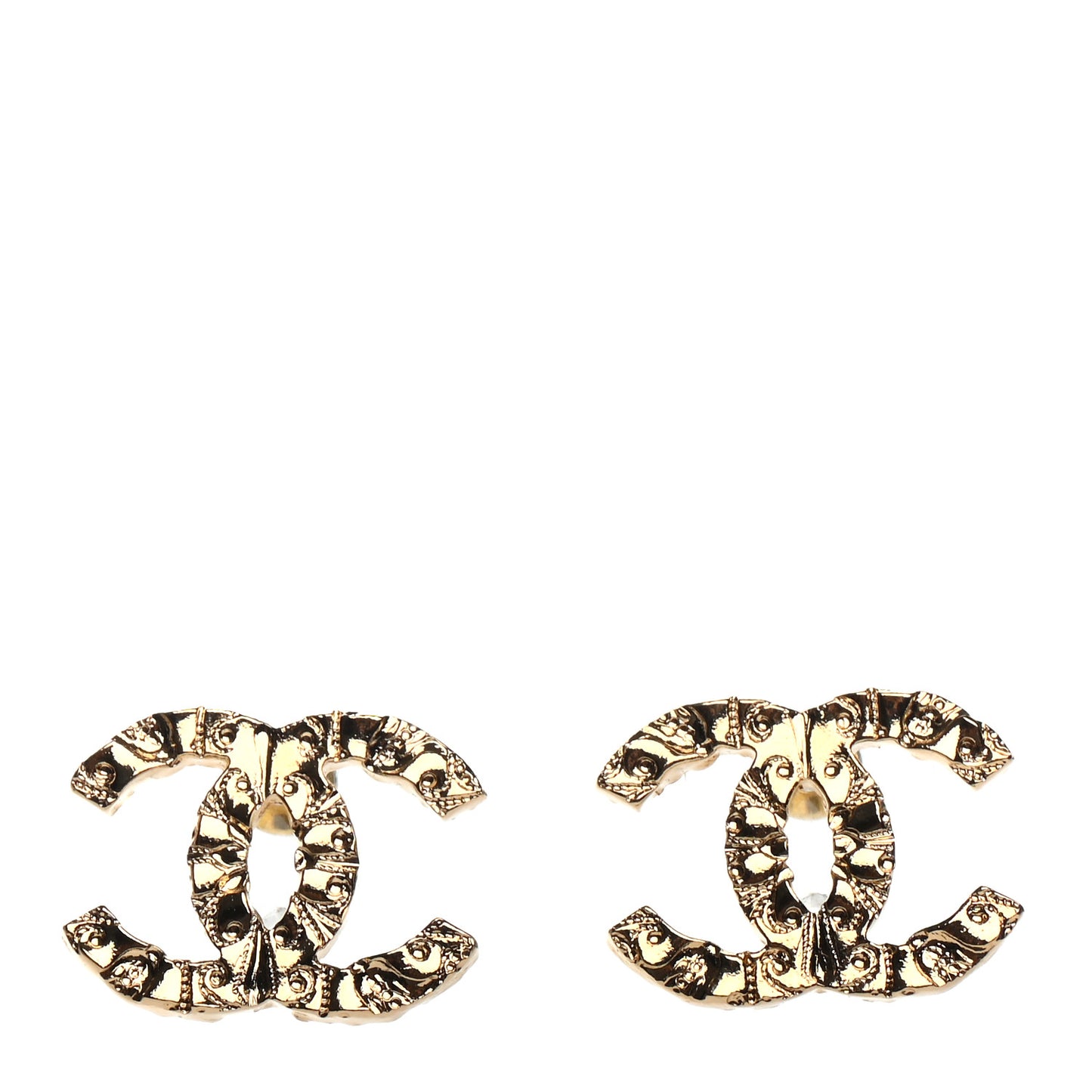 Metal Textured CC Earrings Gold