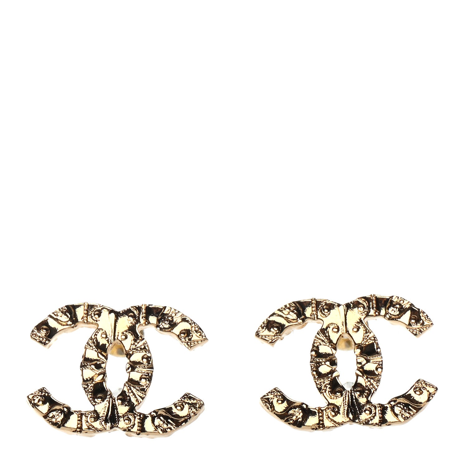 Chanel Metal Textured CC Earrings Gold 1 of 4