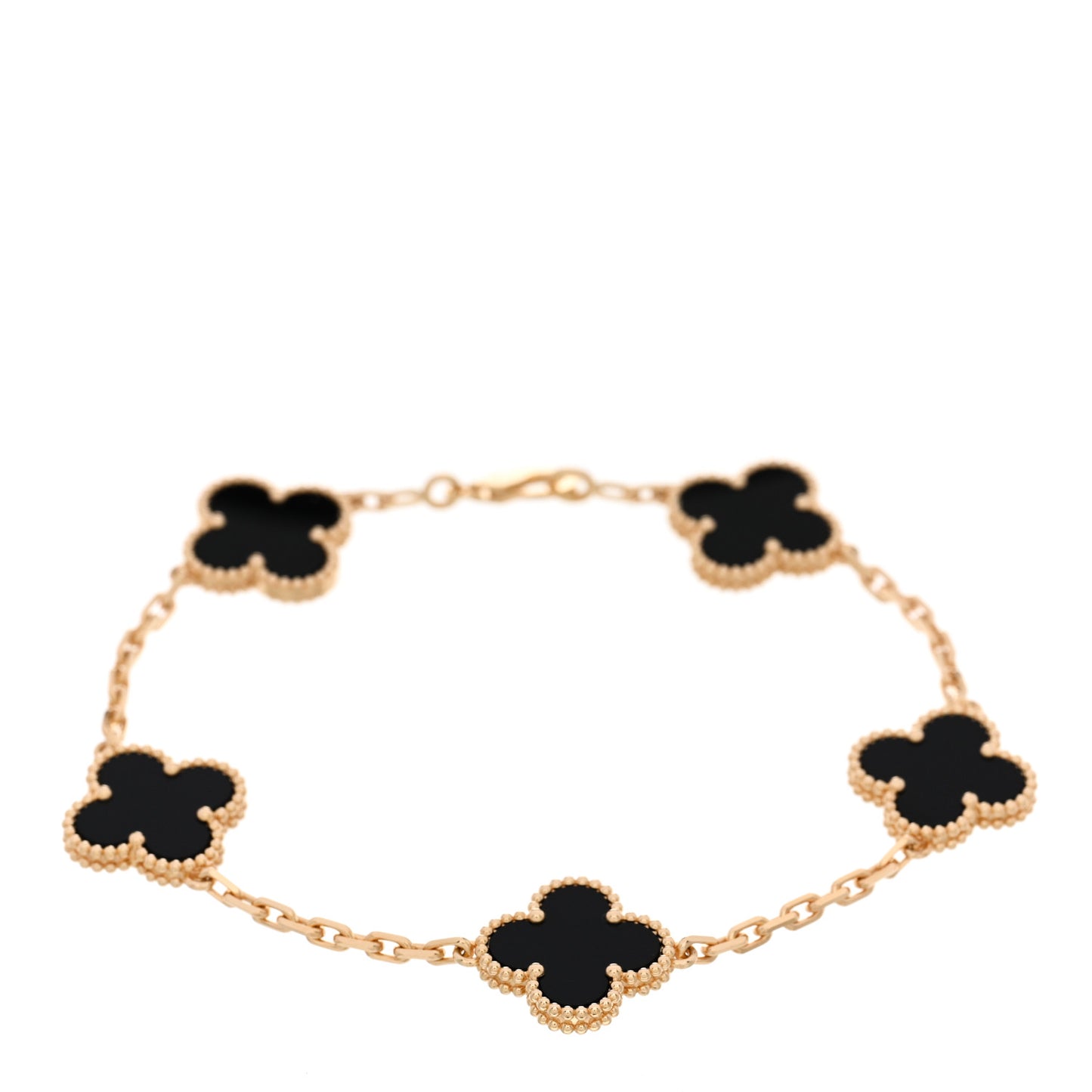 18K Yellow Gold Black Onyx 5 Motifs Vintage Alhambra Bracelet
