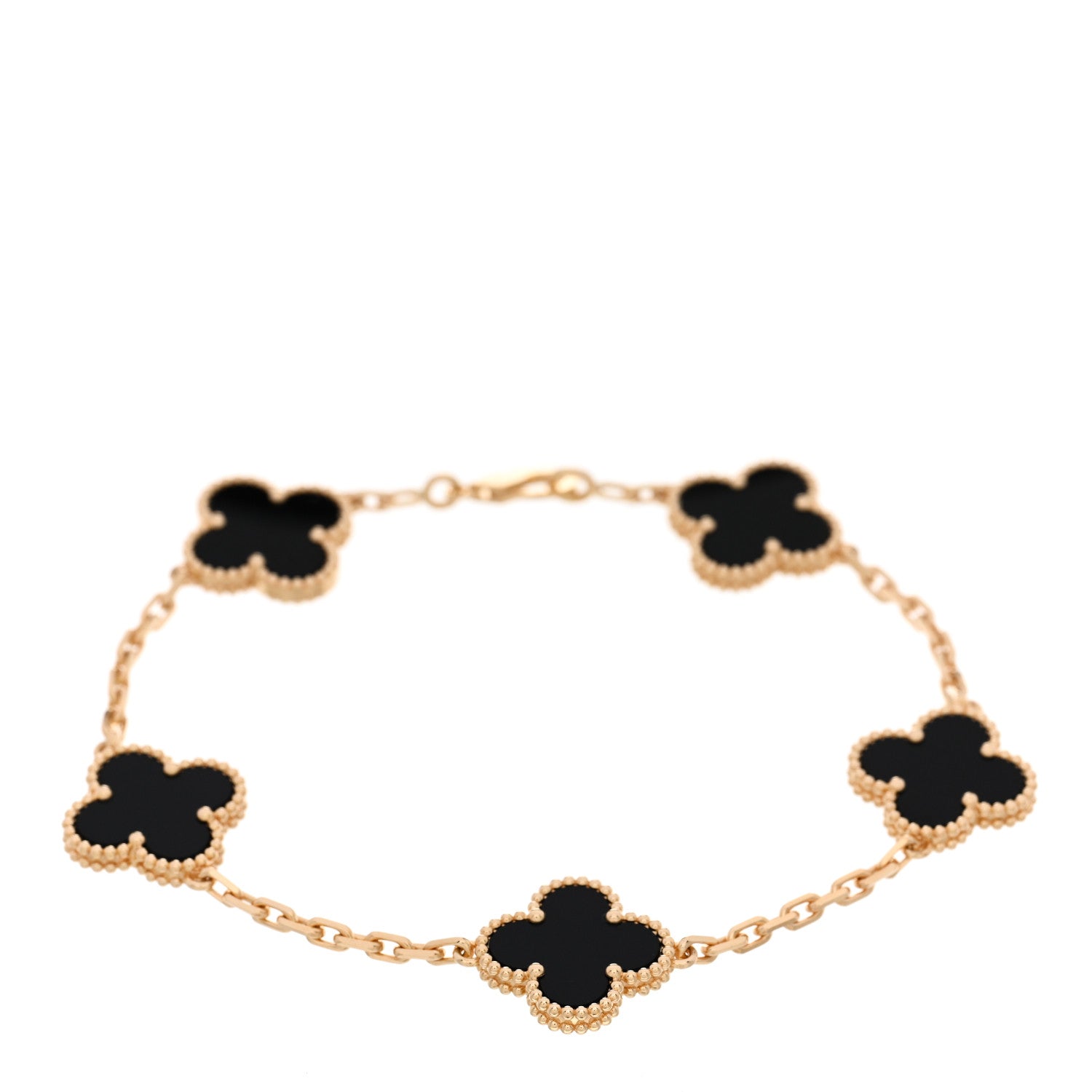 Van Cleef & Arpels 18K Yellow Gold Black Onyx 5 Motifs Vintage Alhambra Bracelet 1 of 5