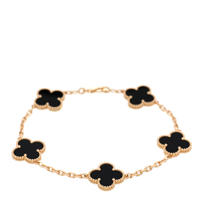 Van Cleef & Arpels 18K Yellow Gold Black Onyx 5 Motifs Vintage Alhambra Bracelet 1 of 5