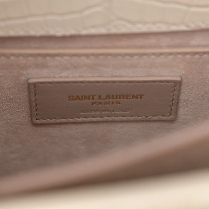 Saint Laurent Calfskin Crocodile Embossed Medium Monogram Sunset Blanc Vintage 6 of 14