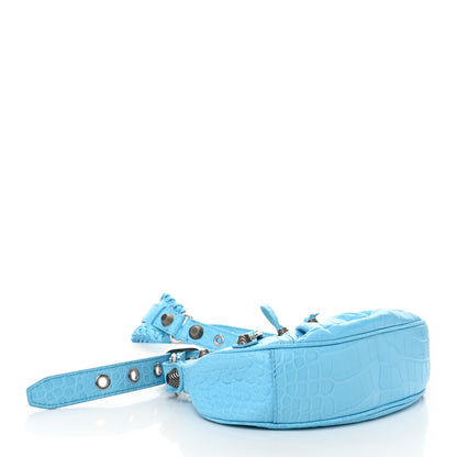 Balenciaga Extra Supple Calfskin Crocodile Embossed Le Cagole Shoulder Bag XS Sky Blue 5 of 11