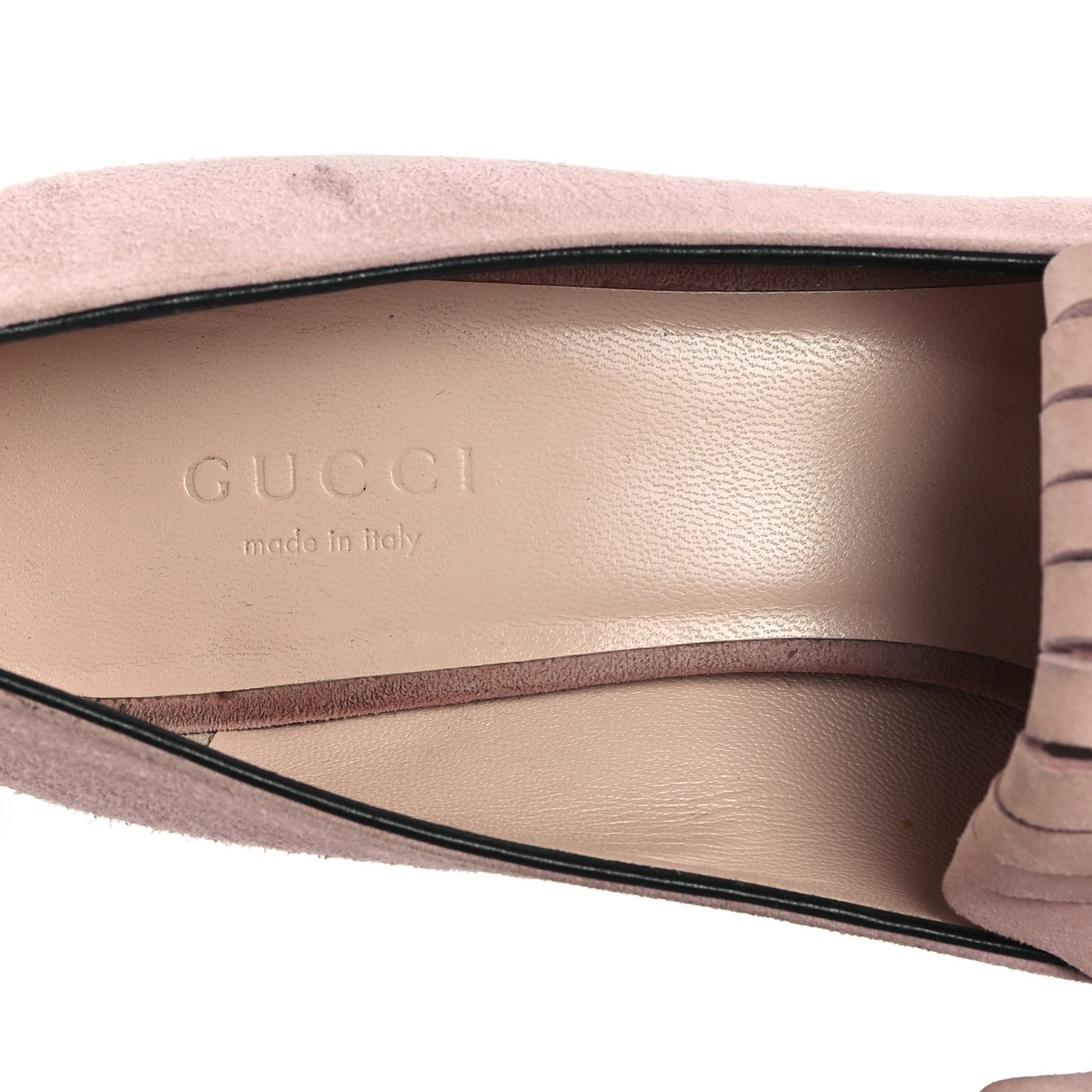 Kid Scamosciato GG Marmont Fringe 50mm Loafer Pumps 37 Crystal Pink