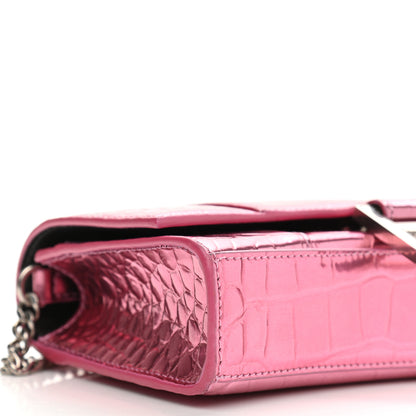Balenciaga Metallic Shiny Calfskin Crocodile Embossed Hourglass Chain Bag Pink 8 of 10