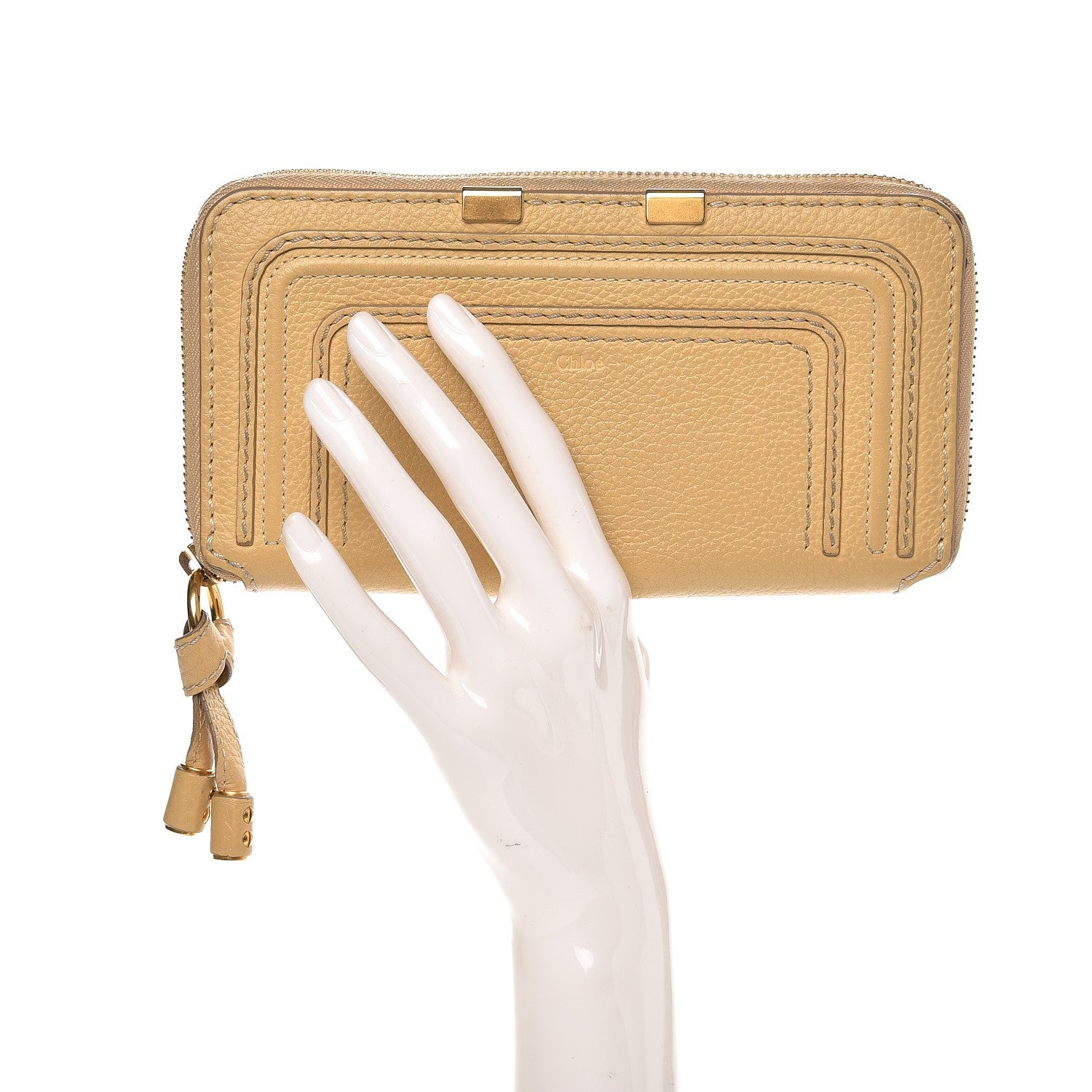 Chloe Grained Calfskin Marcie Long Zip Around Wallet Beige 2 of 11
