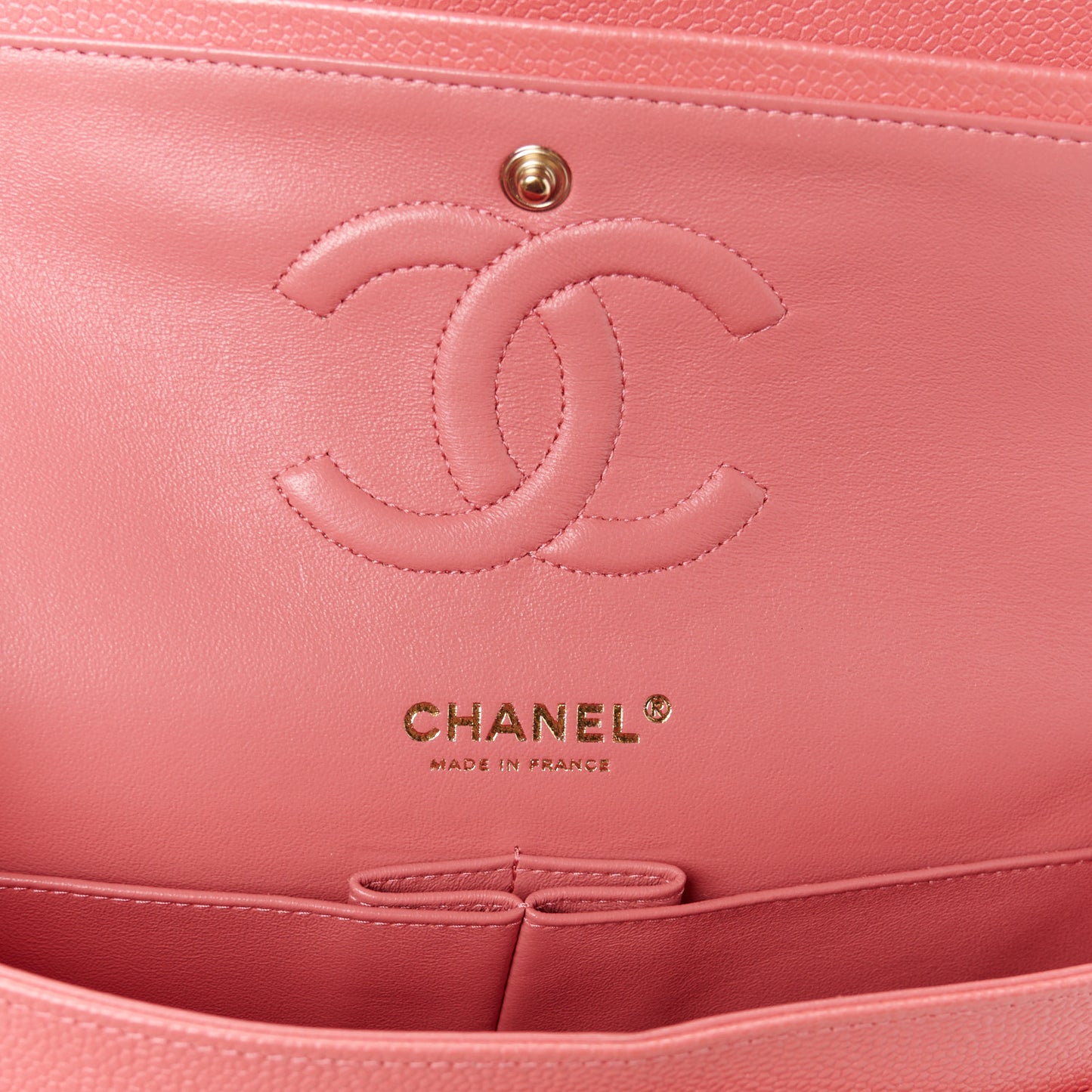 Metallic Caviar Quilted Medium Double Flap Pink