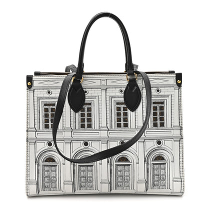 Louis Vuitton X FORNASETTI Calfskin Architettura Onthego MM Black White 1 of 17