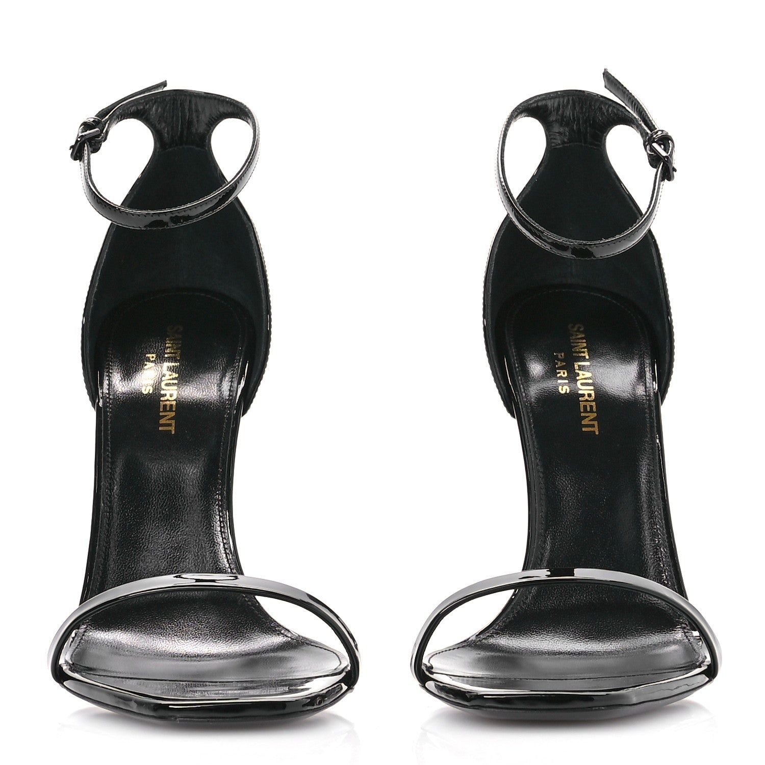 Saint Laurent Patent Calfskin Opyum 110 Sandals 39.5 Black Gold 3 of 9