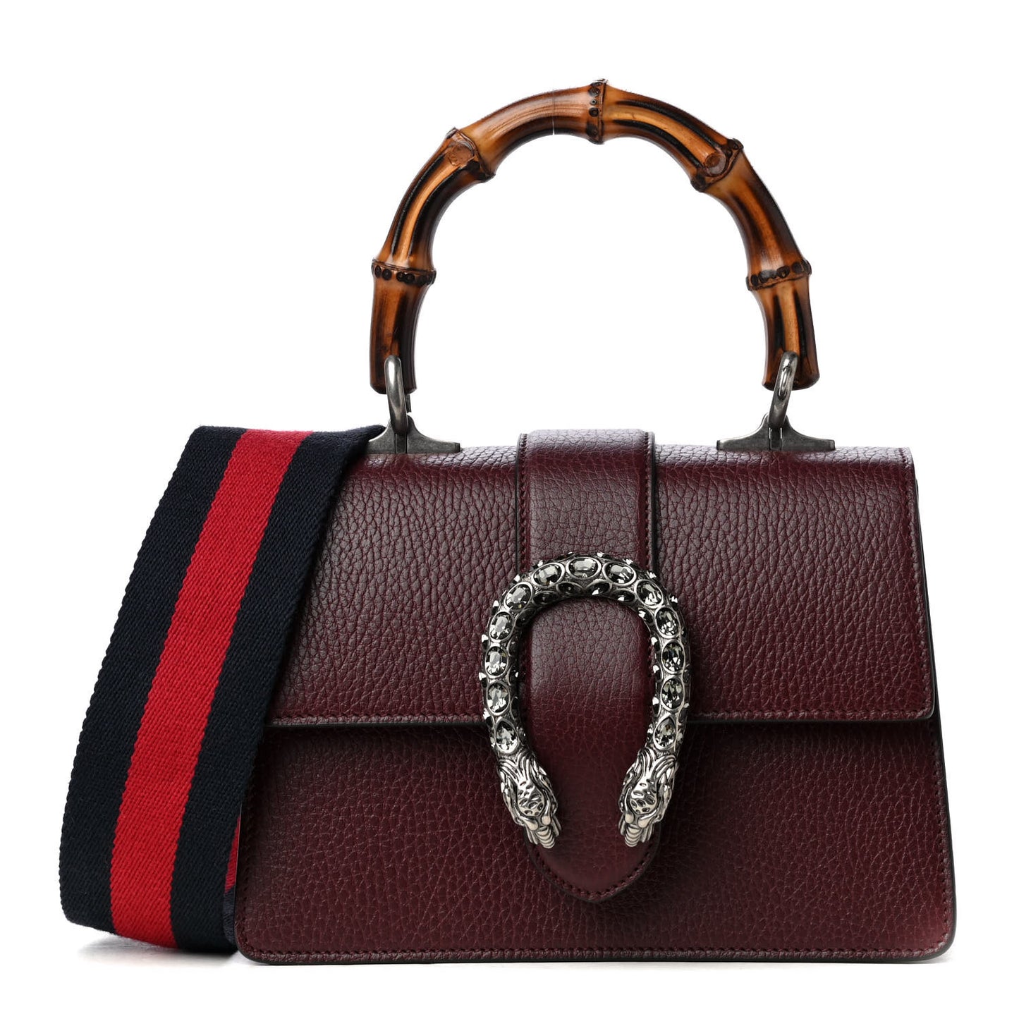 Dollar Calfskin Crystal Web Mini Dionysus Bamboo Top Handle Bag Vintage Bordeaux Black Diamond