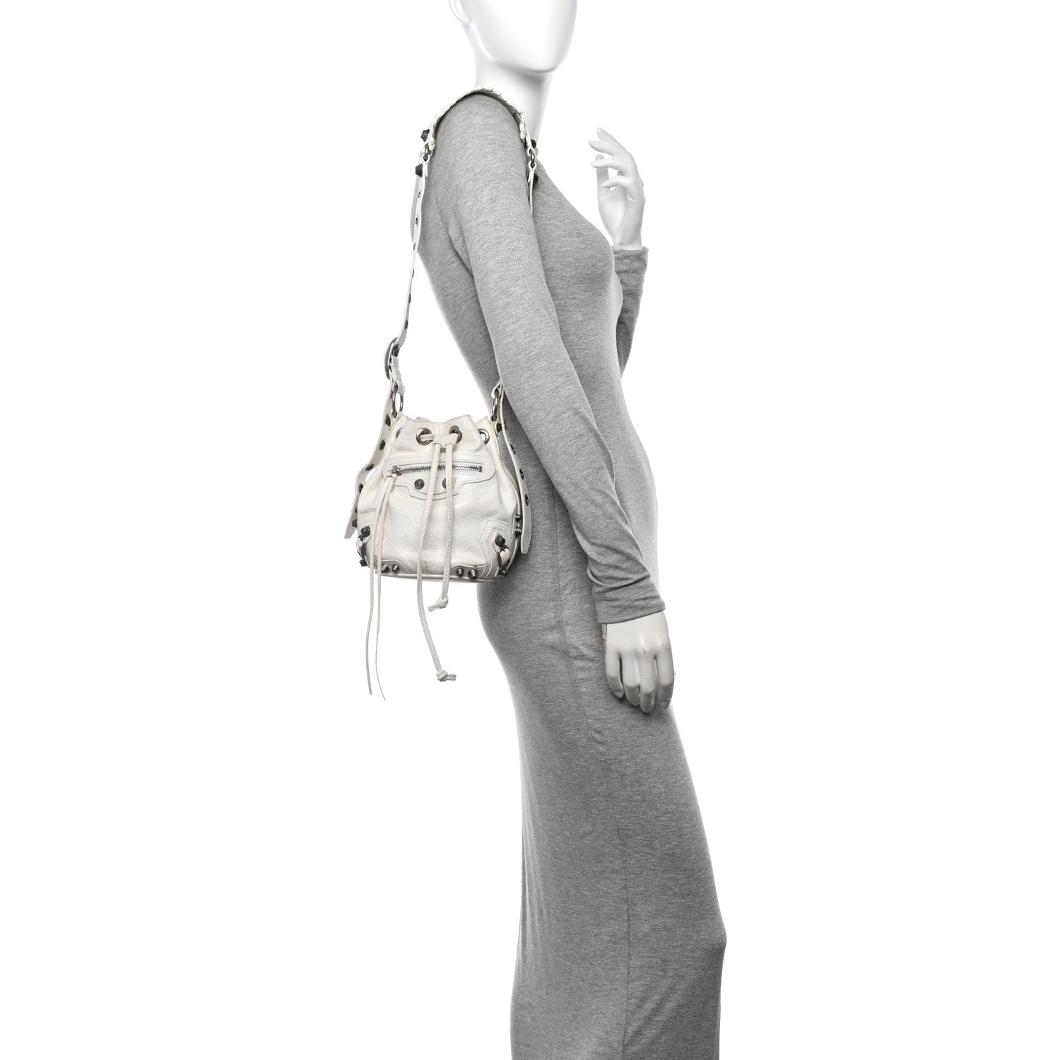 Balenciaga Agneau Arena Le Cagole Bucket Bag XS Optic White 2 of 17