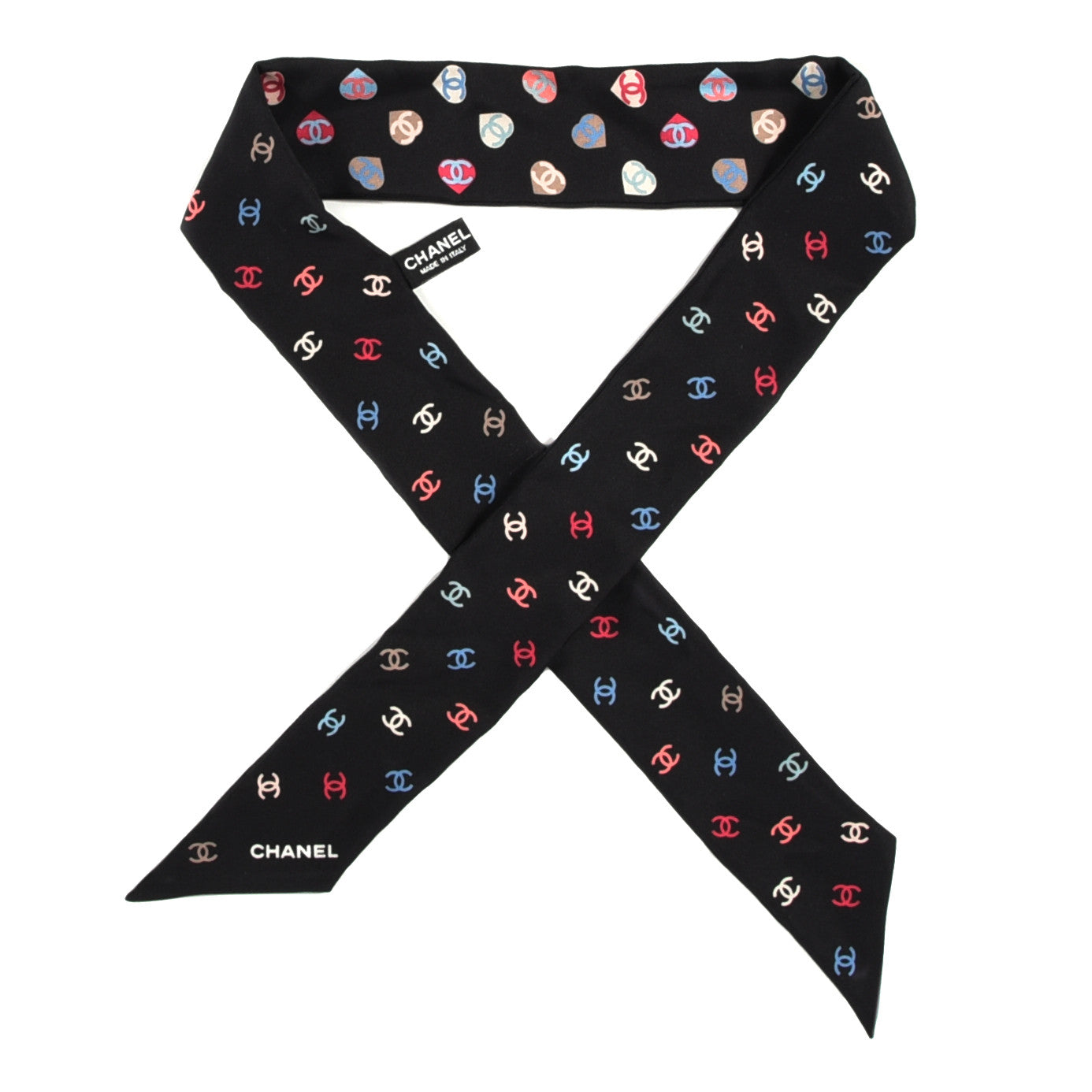 Chanel Silk Heart CC Slim Bandeau Scarf Black 2 of 4