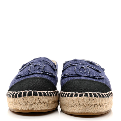 Chanel Denim Toile CC Espadrilles 37 Navy Black 2 of 9