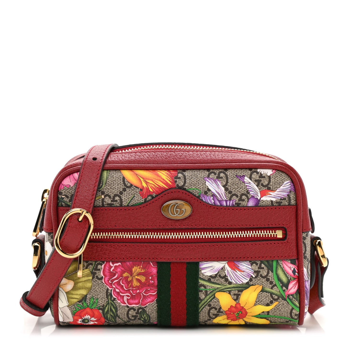 GG Supreme Monogram Flora Web Mini Ophidia Shoulder Bag Red