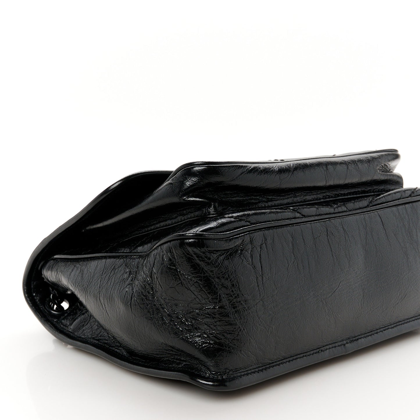 Crinkled Calfskin Matelasse Monogram Medium Niki Chain Satchel Black
