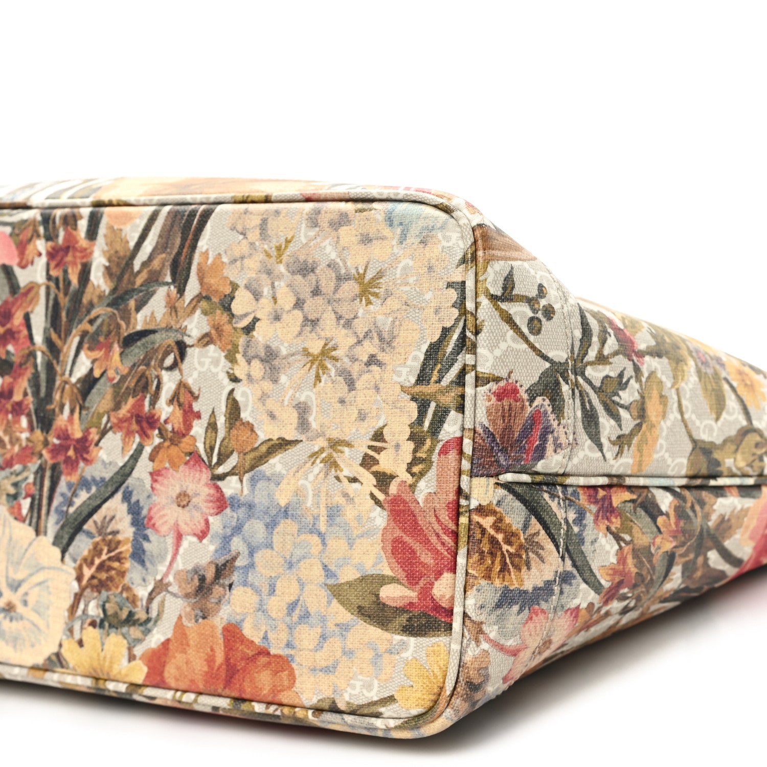 Gucci GG Supreme Monogram Water Flora Web Large Ophidia Tote Beige White Multicolor 11 of 12