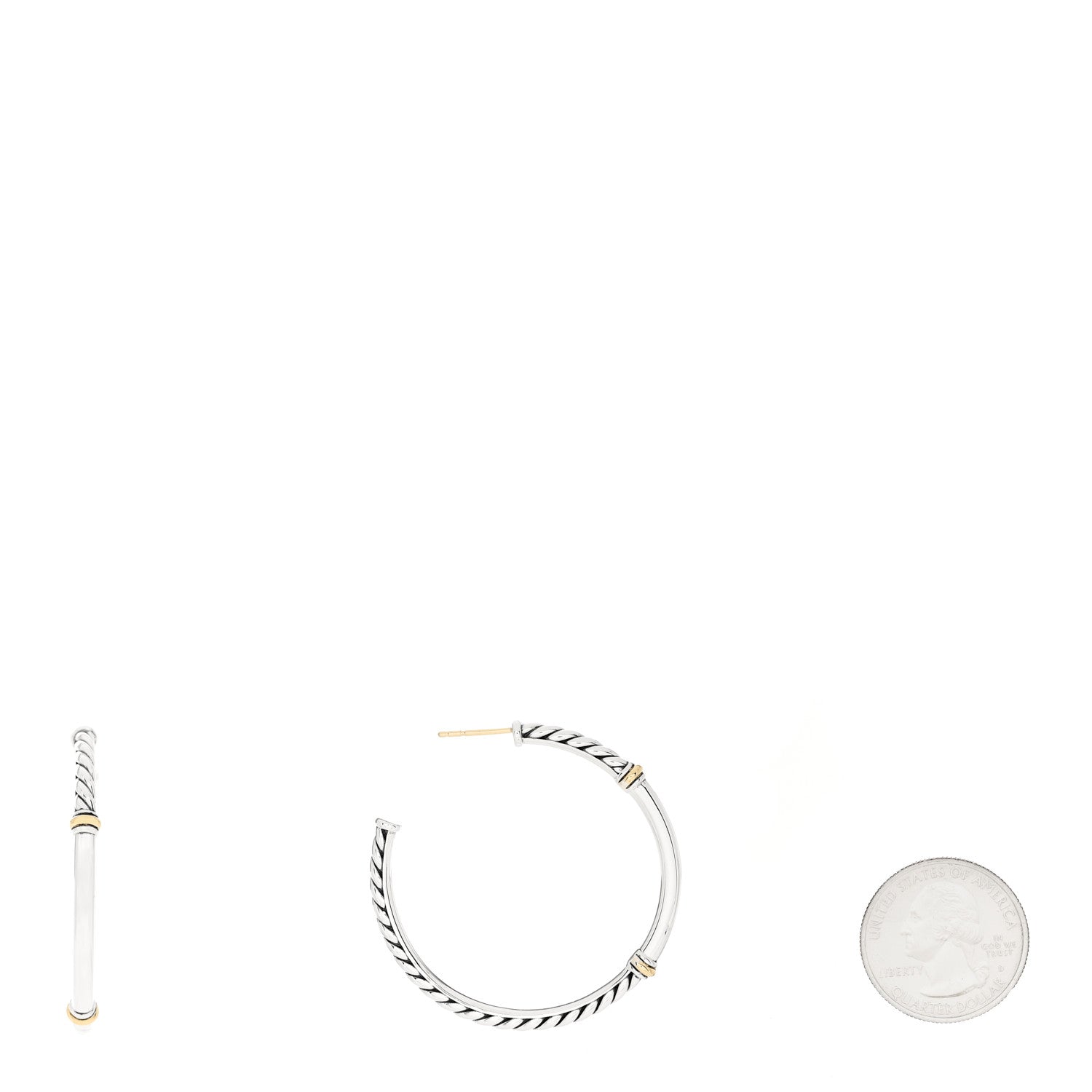 David Yurman Sterling Silver 18K Yellow Gold Metro Hoop Earrings 2 of 4