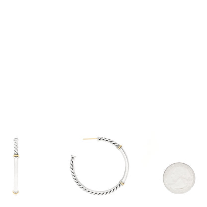 David Yurman Sterling Silver 18K Yellow Gold Metro Hoop Earrings 2 of 4